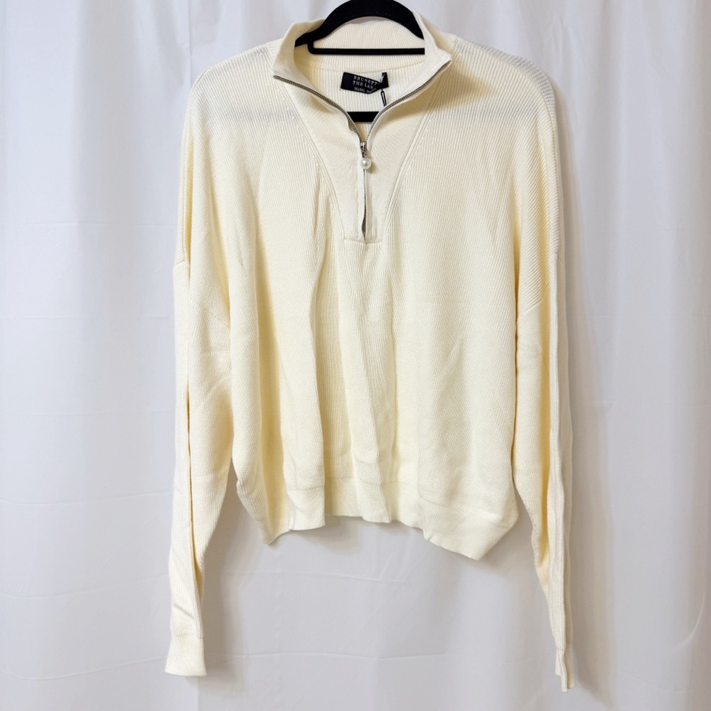 Brunette The Label Half-Zip Ribbed Knit Popover Sweater Cream 2XL/3XL NWT